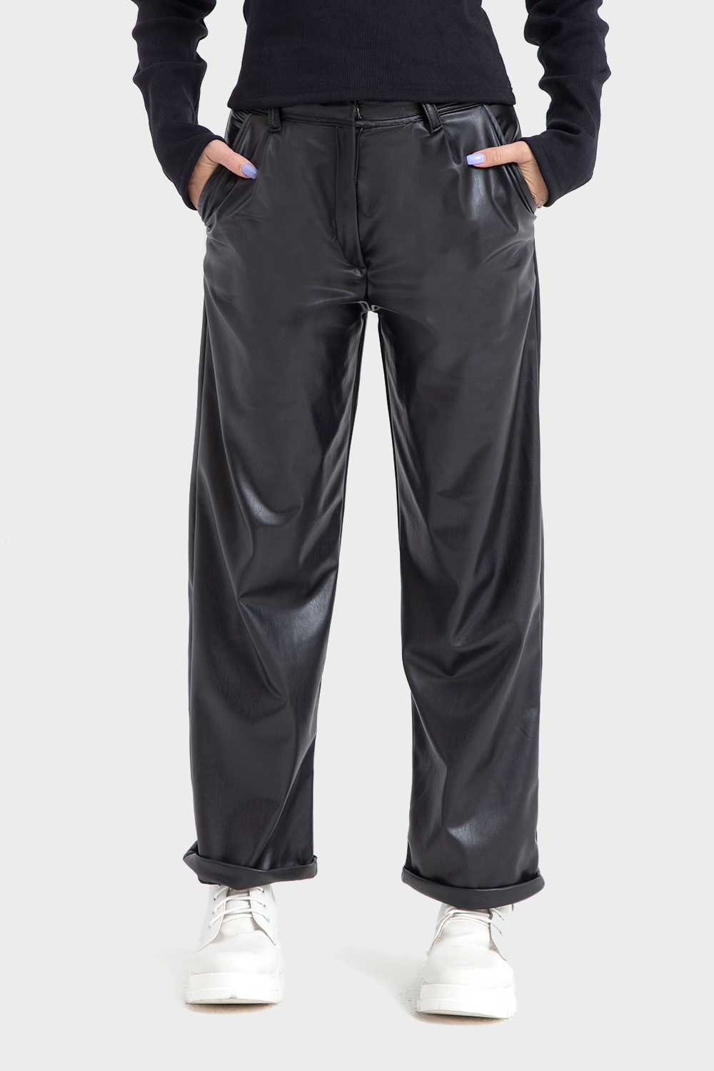 Premium Line, Black Straight Leather Pants