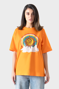 Front Printed Orange Over-Sized T-Shirt