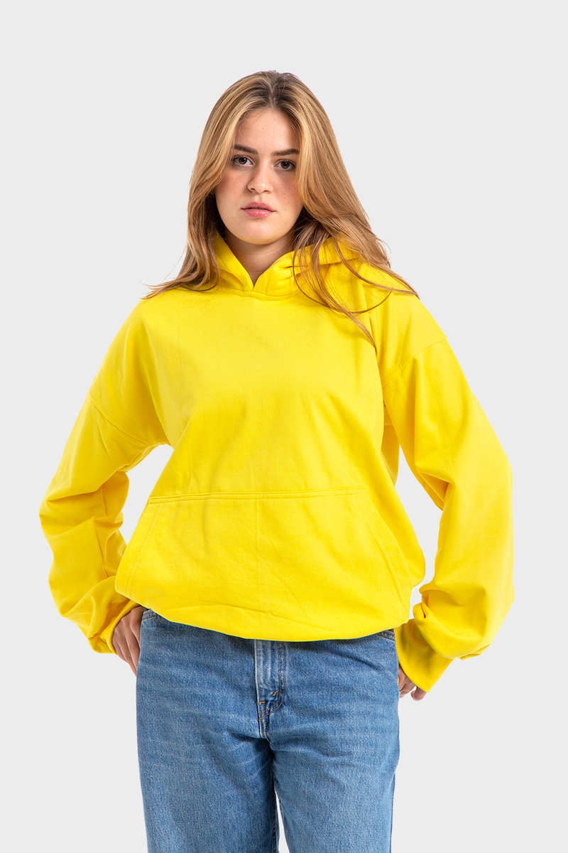 Feature Line, Yellow Oversized Printed Hoodie